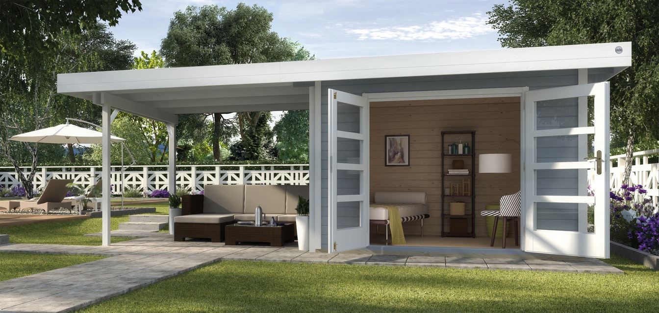 Modern lapostetős faház Weka designhaus terasszal