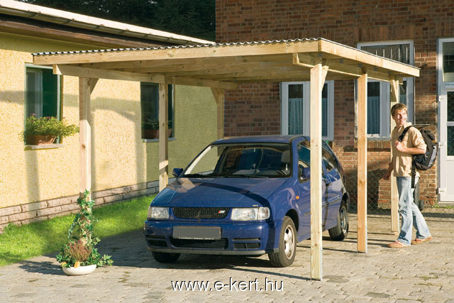 Garázs építés telített faanyagból. Weka nyitott garázsok házhoz szállítva