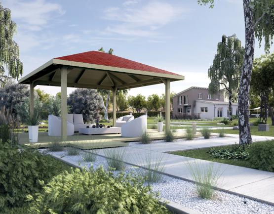 Kerti pavilon piros szindely tetővel